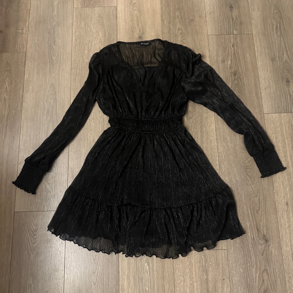 Blu Pepper Sheer Black Textured dress with copper brown shimmer